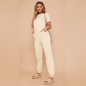 Renew Cream Short Sleeve Sweat Jumpsuit